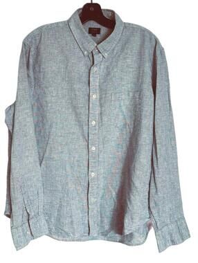 J.Crew Blue Slim Fit Cotton-Linen Chambray Long Sleeve Button-Down Shirt XL